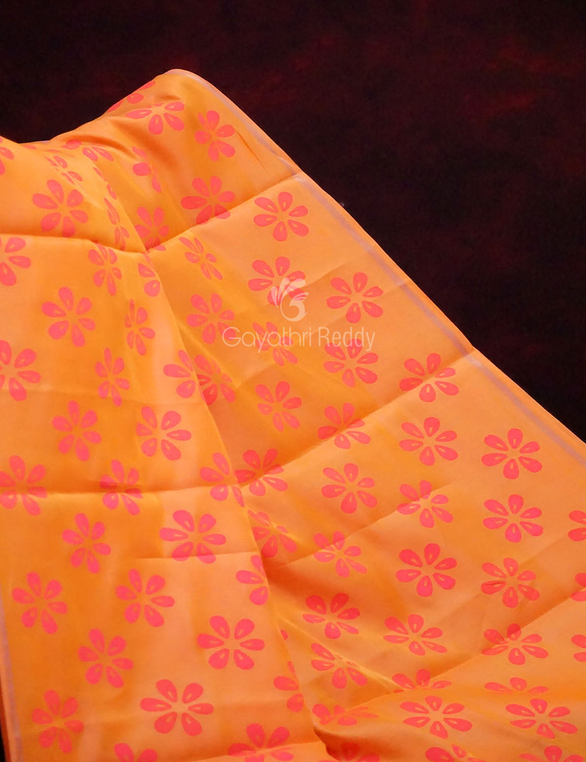 Neon Orange Colour Chanderi Block Print Saree By Gayathri Reddy Designer Studio - Distacart