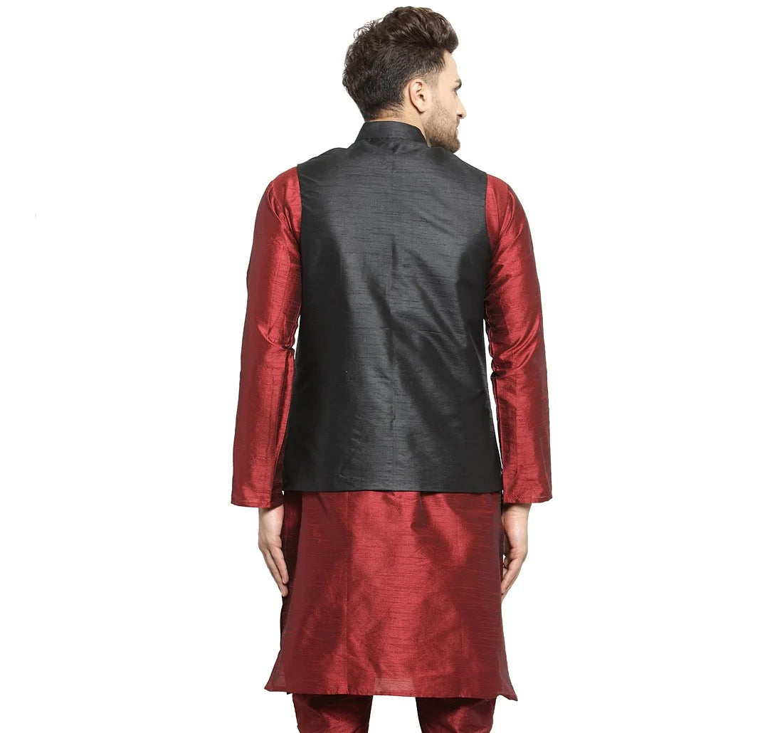 Kalyum Men's Black Solid Nehru Jacket - Distacart