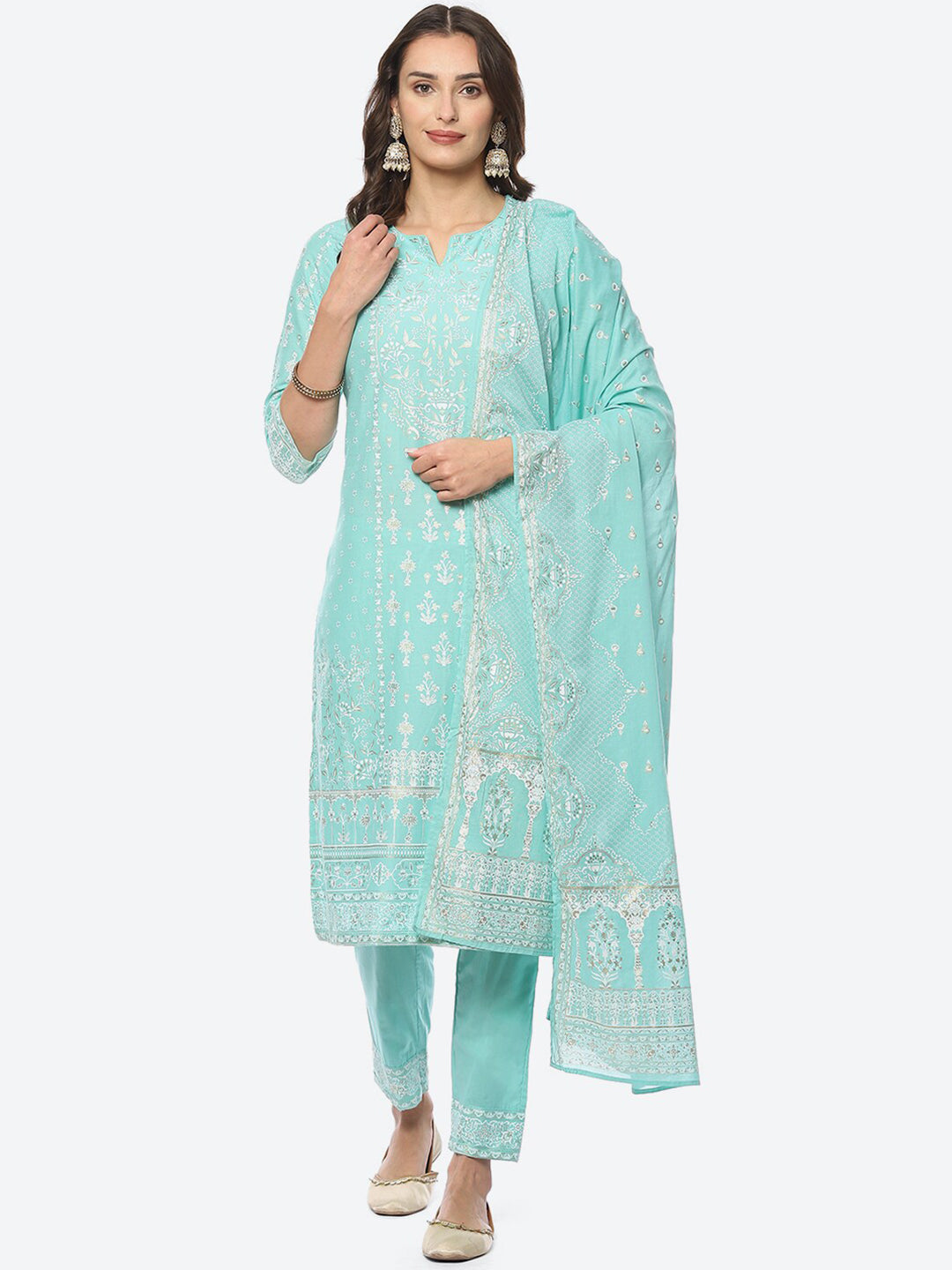 Biba Women Floral Printed Kurta with Trousers & Dupatta - Distacart