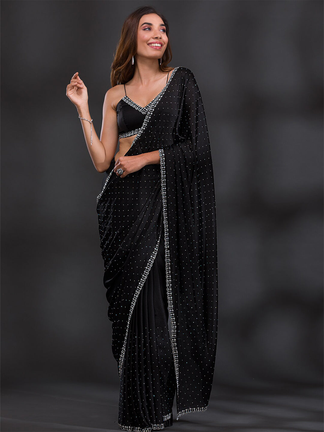 Koskii Embellished Beads & Stones Detailed Satin Saree - Distacart