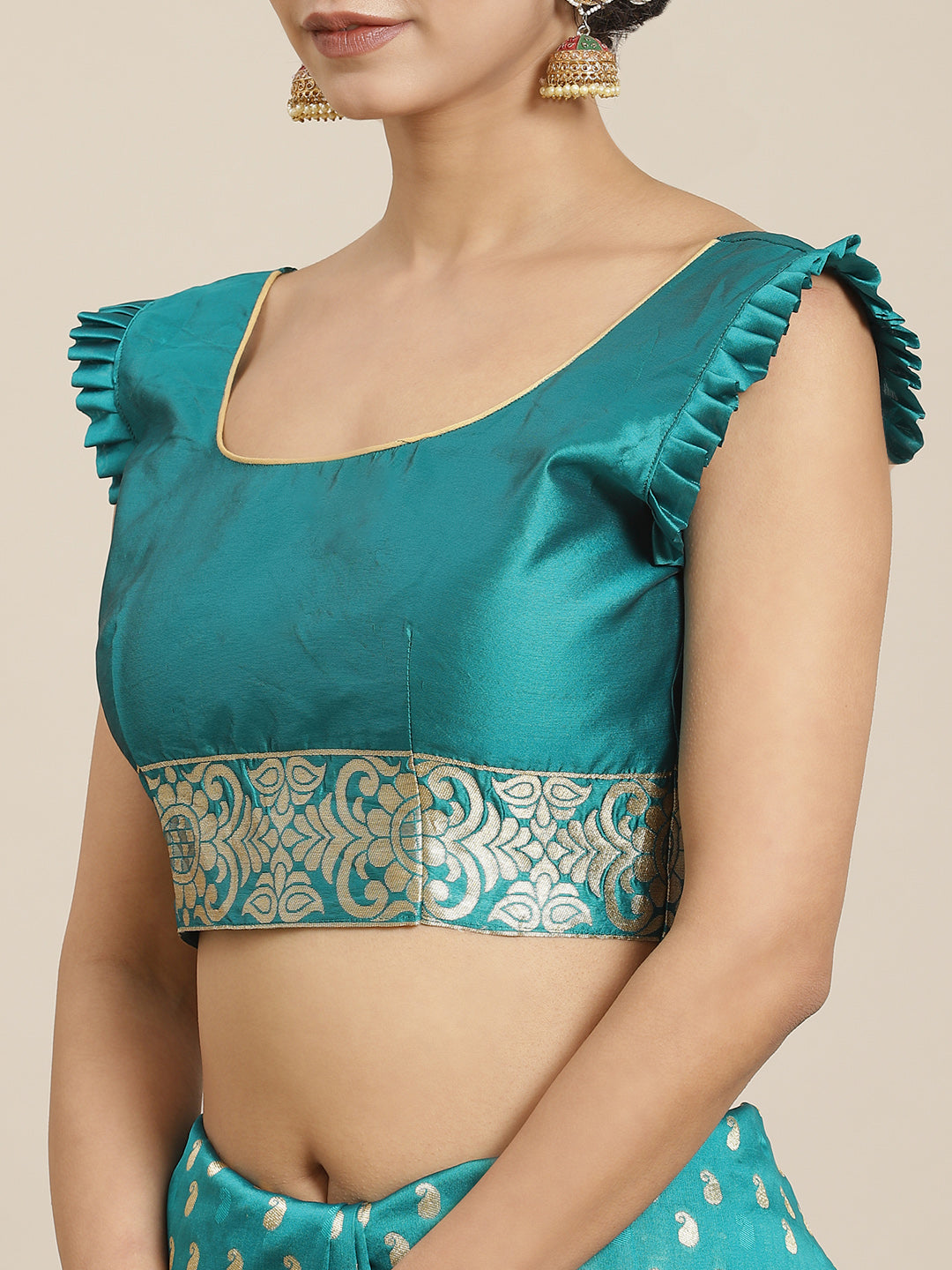 Mitera Turquoise Blue Ethnic Motifs Zari Silk Blend Kanjeevaram Saree - Distacart