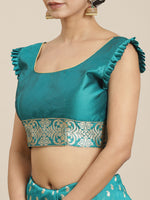 Thumbnail for Mitera Turquoise Blue Ethnic Motifs Zari Silk Blend Kanjeevaram Saree - Distacart