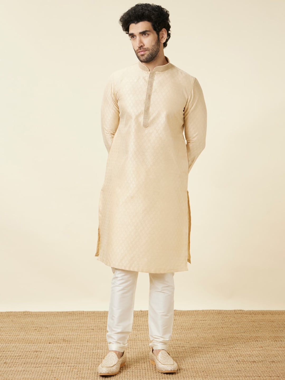 Manyavar Men Beige Regular Kurta with Pyjamas - Distacart