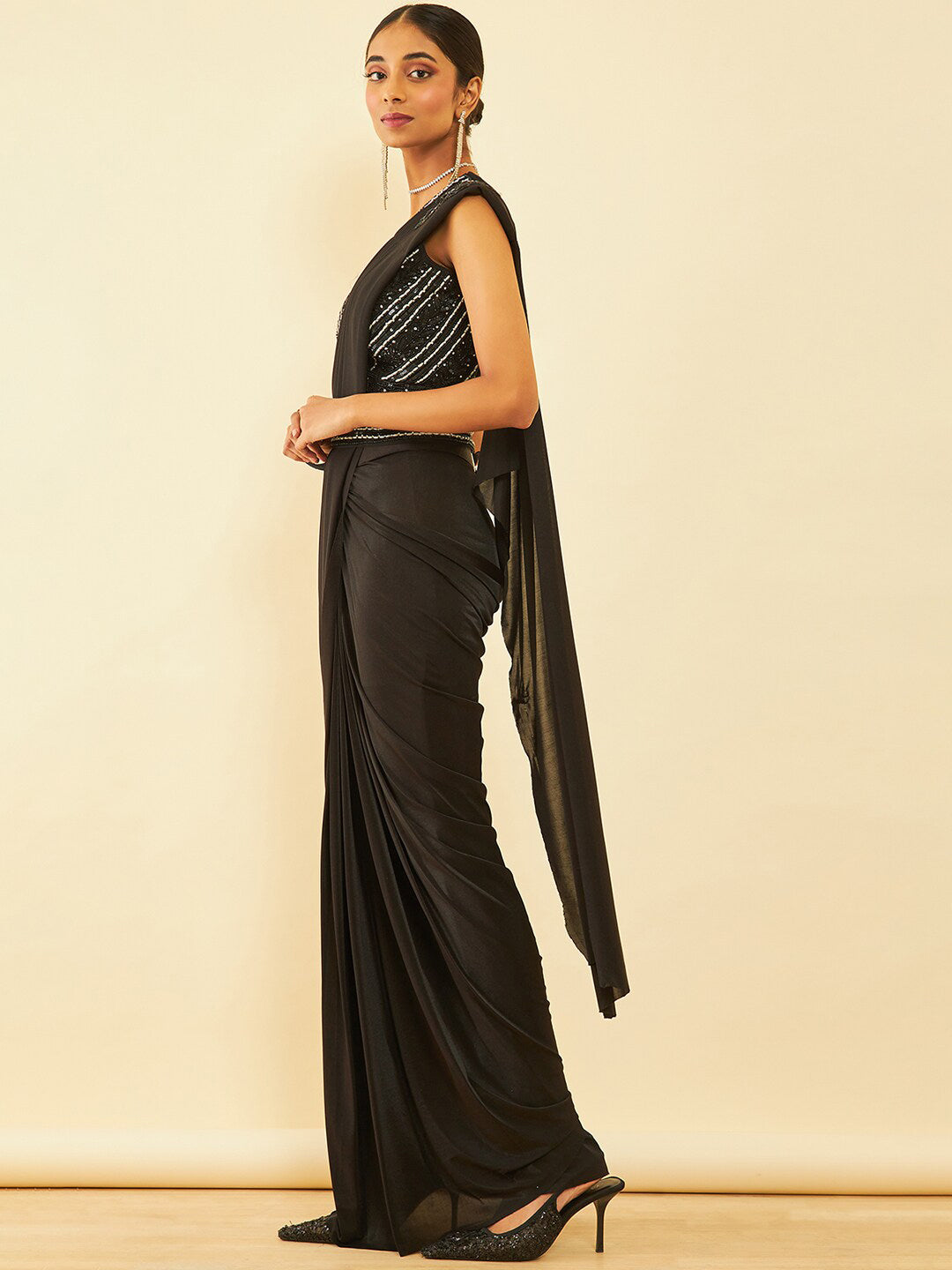 Soch Black Embellished Beads and Stones Ready to Wear Saree - Distacart