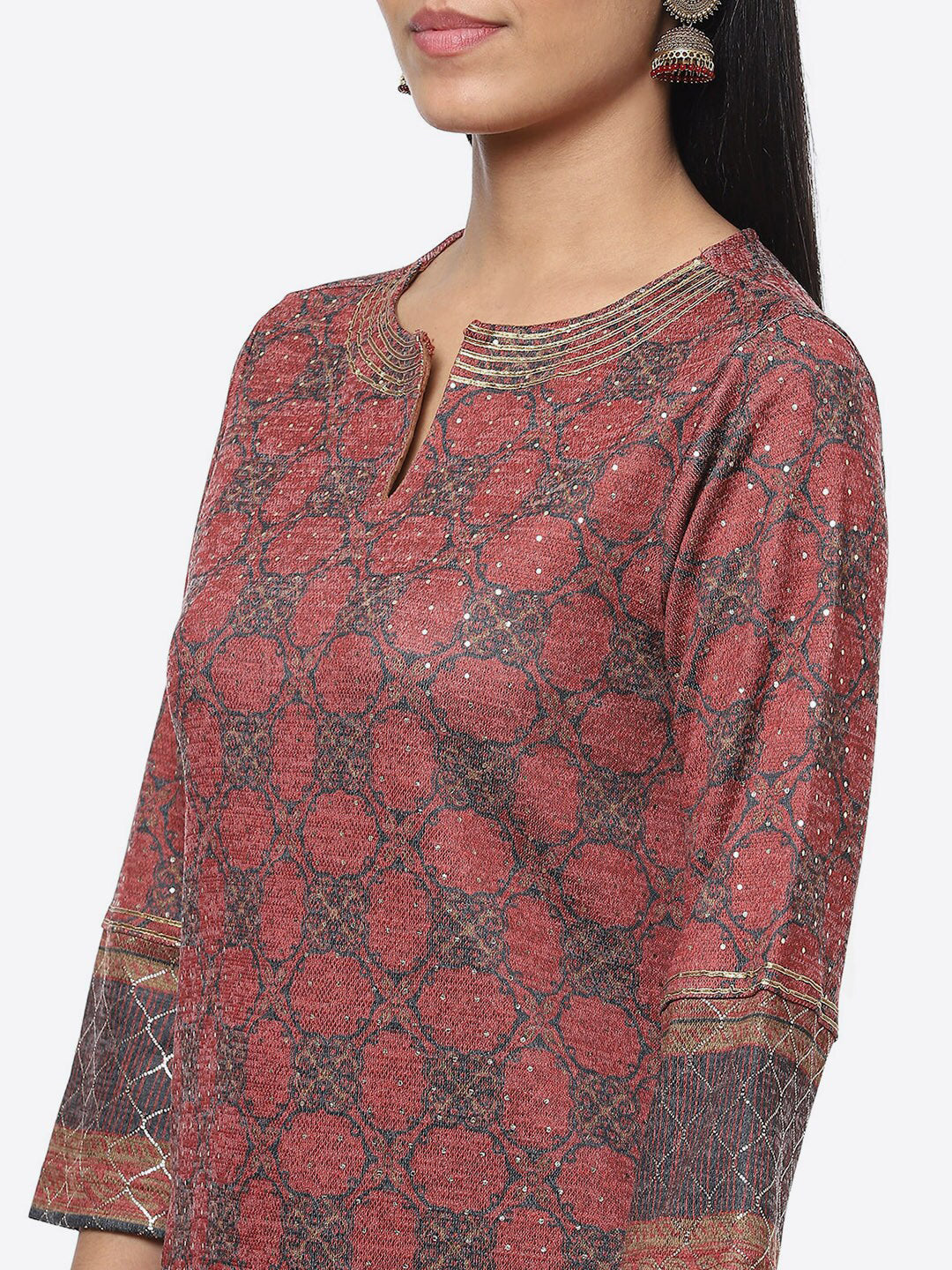 Biba Women Ethnic Motifs Printed Mukaish Kurta with Trousers - Distacart