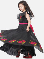 Thumbnail for NOZ2TOZ Black Embroidered Flutter Sleeves Maxi Dress For Girls - Distacart