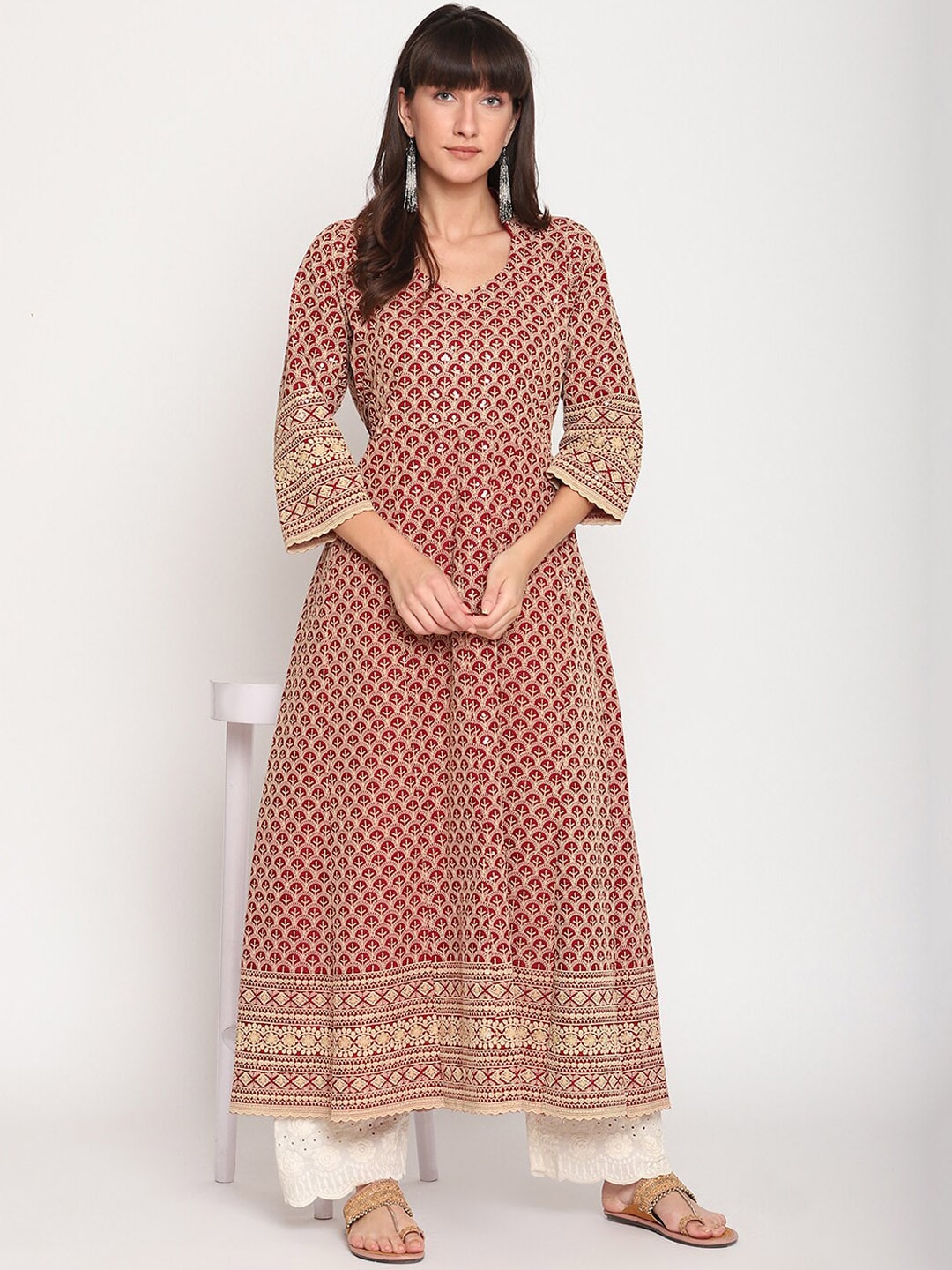 Kalini Chikankari Embroidered Pure Cotton Anarkali Kurta - Distacart