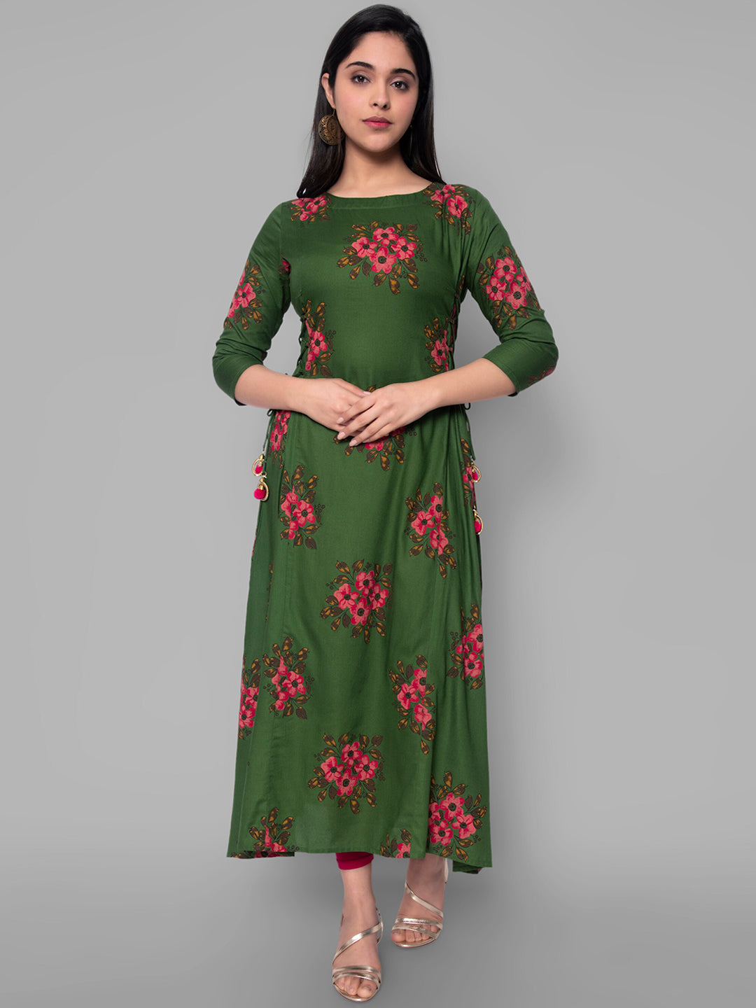 Kalini Women Green Floral Printed Anarkali Kurta - Distacart