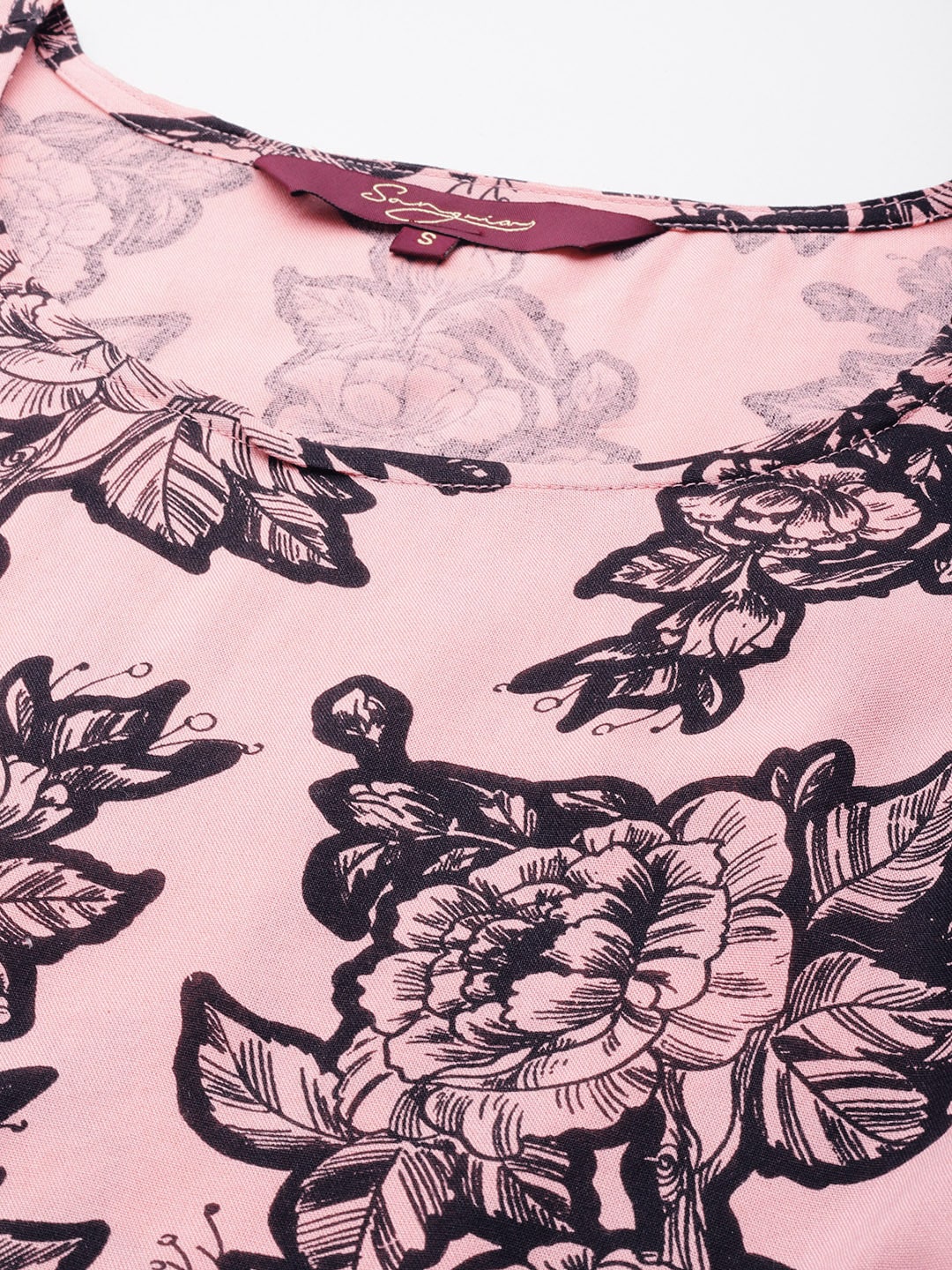 Sangria Floral Print Flutter Sleeves Kurta - Distacart
