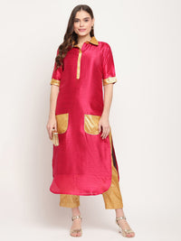 Thumbnail for Ahalyaa Women's Dark Pink Poly Silk Kurta Trouser Set