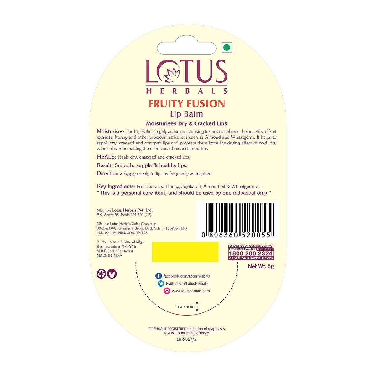 Lotus Herbals Fruity Fusion Lip Balm - Distacart