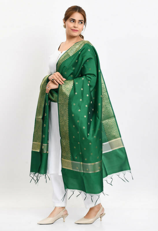 Mominos Fashion Moeza Women's Banarsi Silk Woven Design Green Dupatta - Distacart