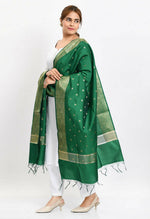 Thumbnail for Mominos Fashion Moeza Women's Banarsi Silk Woven Design Green Dupatta - Distacart