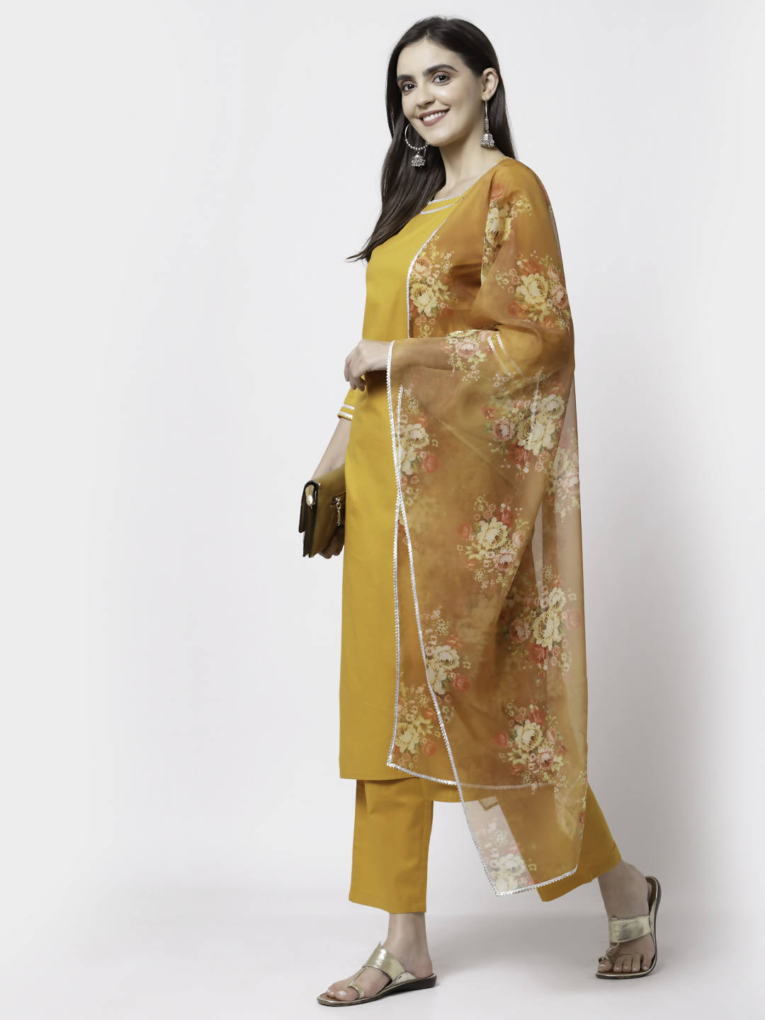 Myshka Trendy Women's Cotton Round Neck Casual Kurta Pant Dupatta Set - Distacart