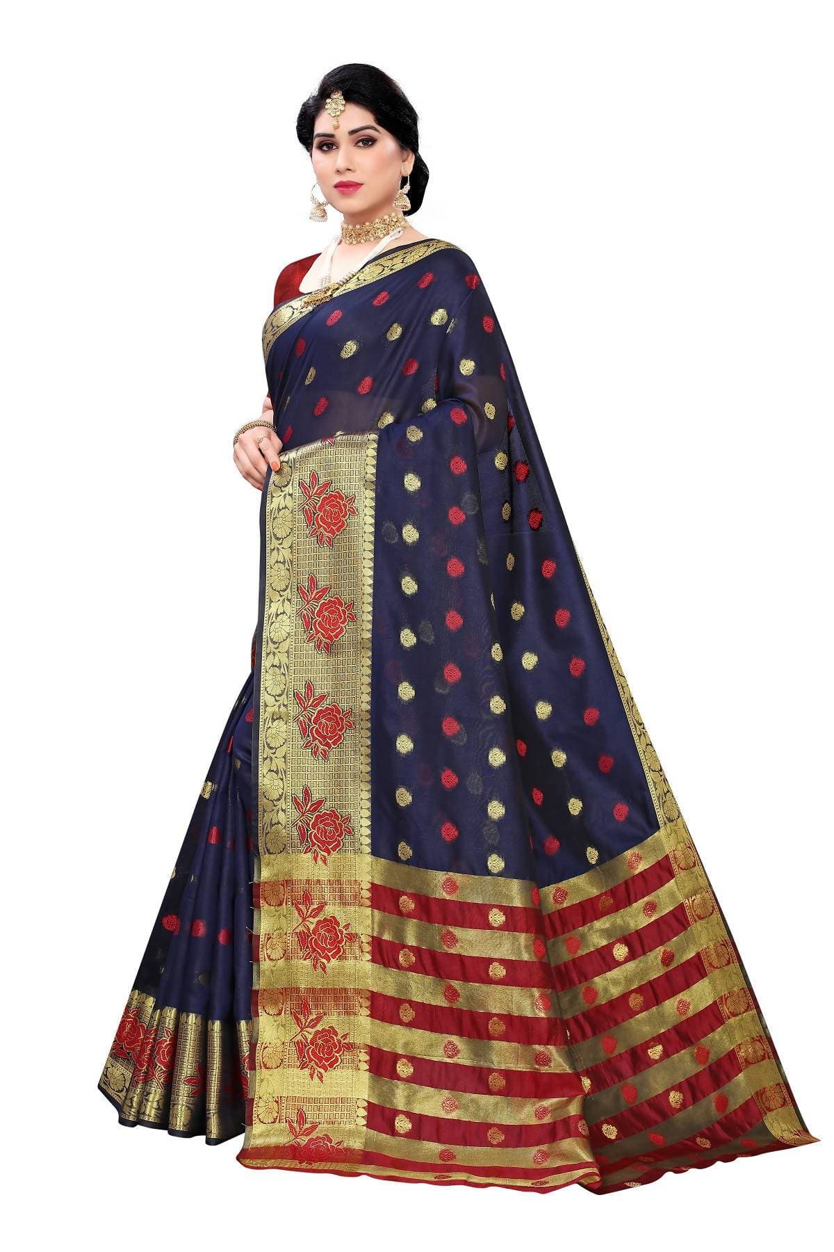 Vamika Banarasi Jaquard Navy Blue Weaving Saree
