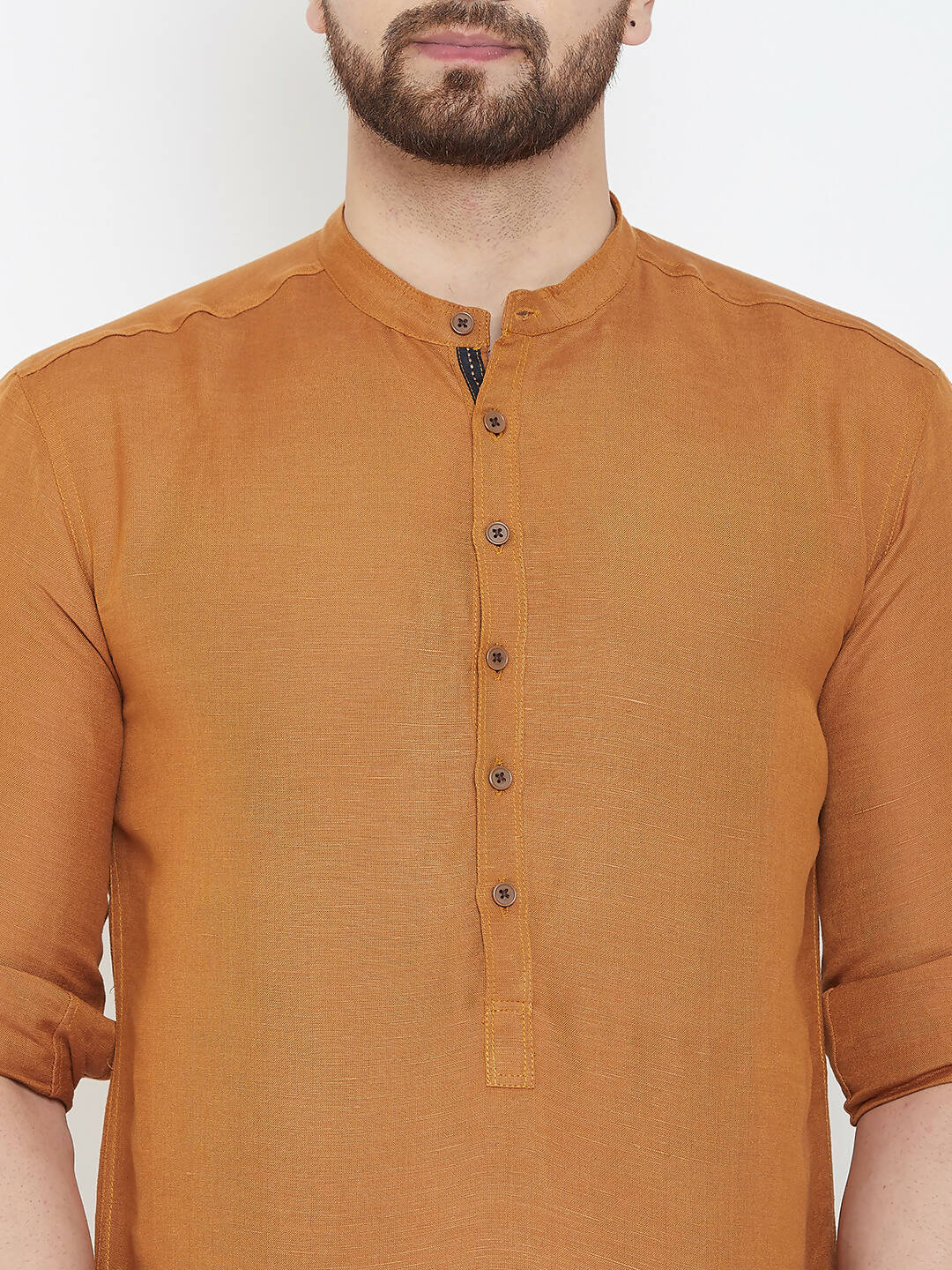 Even Apparels Brown Linen Men's Kurta With Band Collar - Distacart