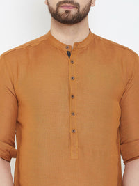 Thumbnail for Even Apparels Brown Linen Men's Kurta With Band Collar - Distacart