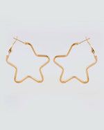 Thumbnail for VOJ Women Gold Tonned Star Shape Hoop Stainless Steel Earrings - Distacart