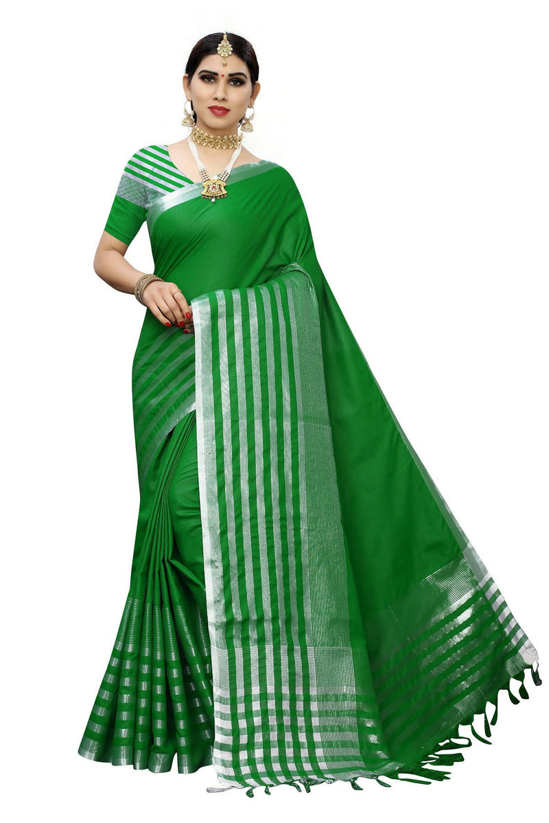 Vamika Green Cotton Silk Weaving Saree (Twitter Green) - Distacart