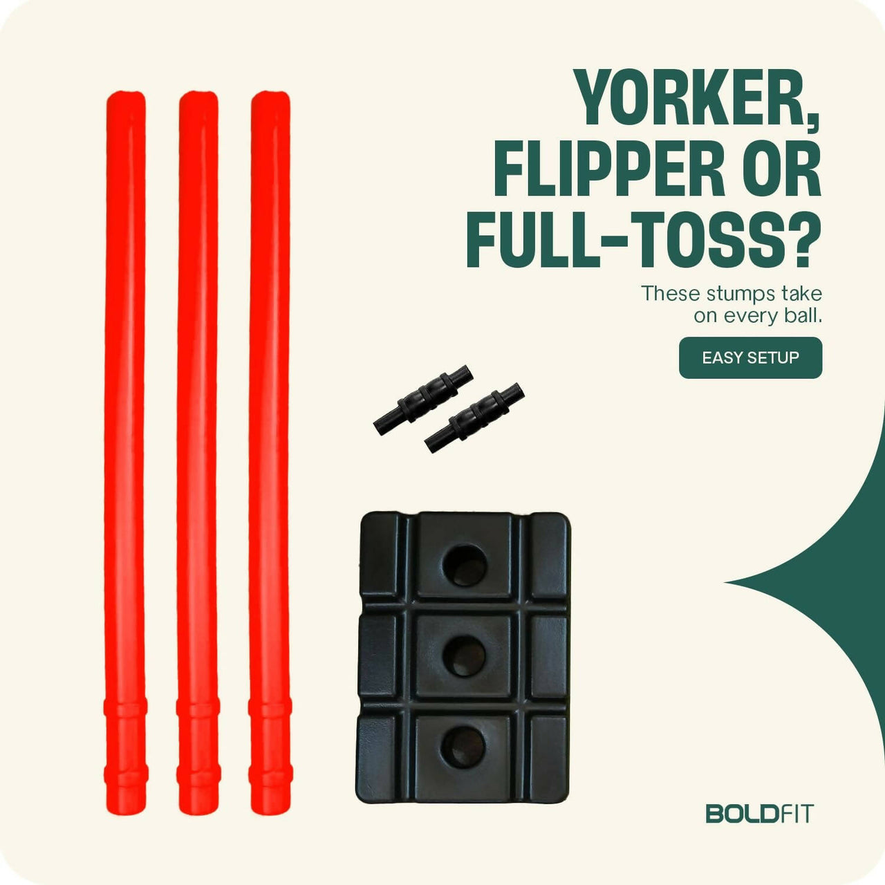 Boldfit Cricket Stumps with Stand & Bails - Red - Distacart
