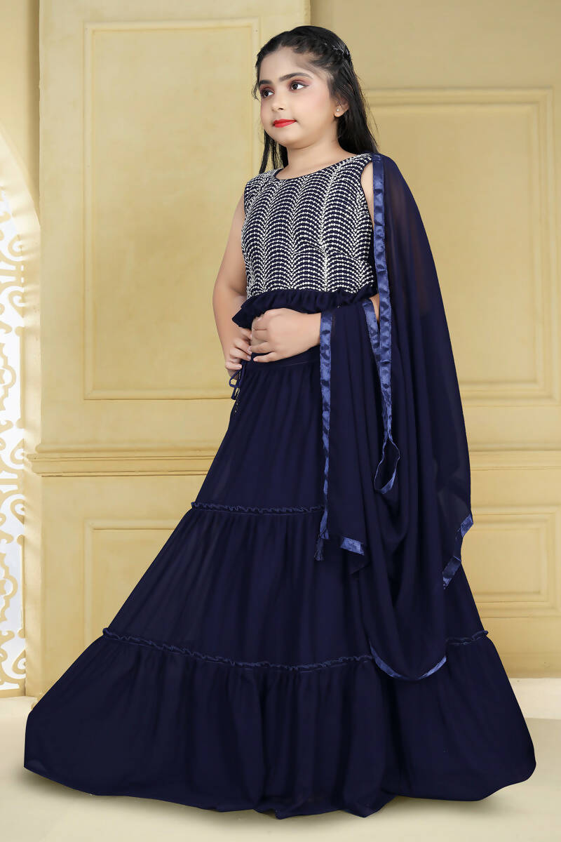 Wedding Designer Blue Georgette Kidswear Lehenga - Aaradhna - Distacart