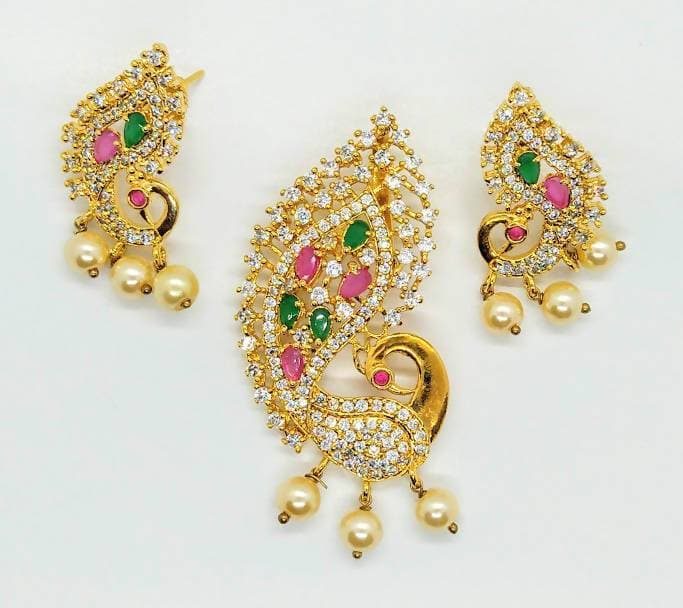 Multicolor AD Peacock Beautiful Pendant Set