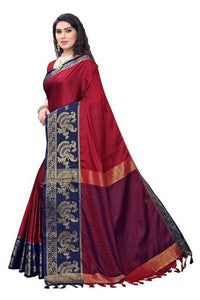 Thumbnail for Vamika Banarasi Jacquard Weaving Red Saree (DHONI RED)