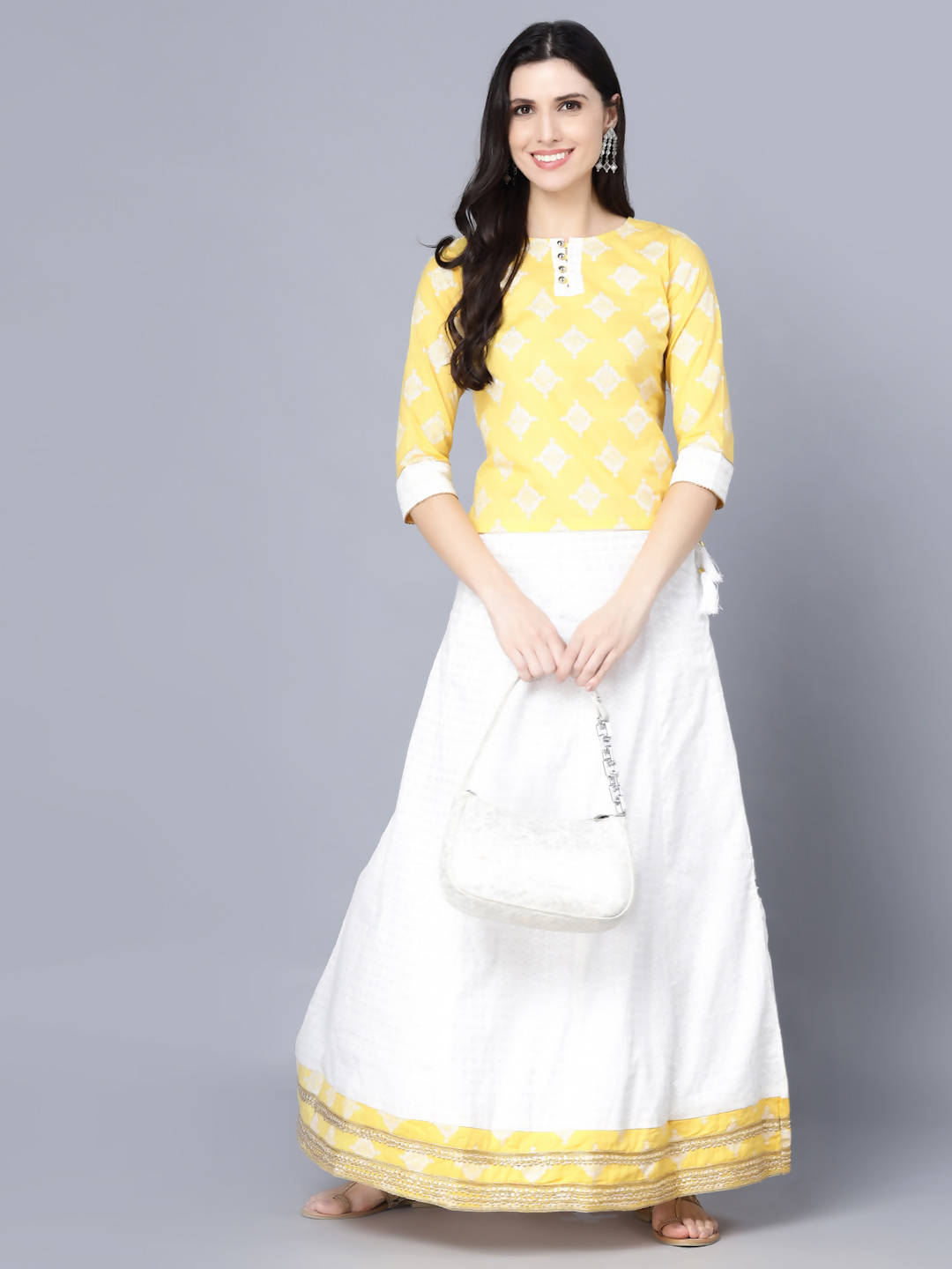 Myshka Yellow White Printed Ready to Wear Lehenga - Distacart