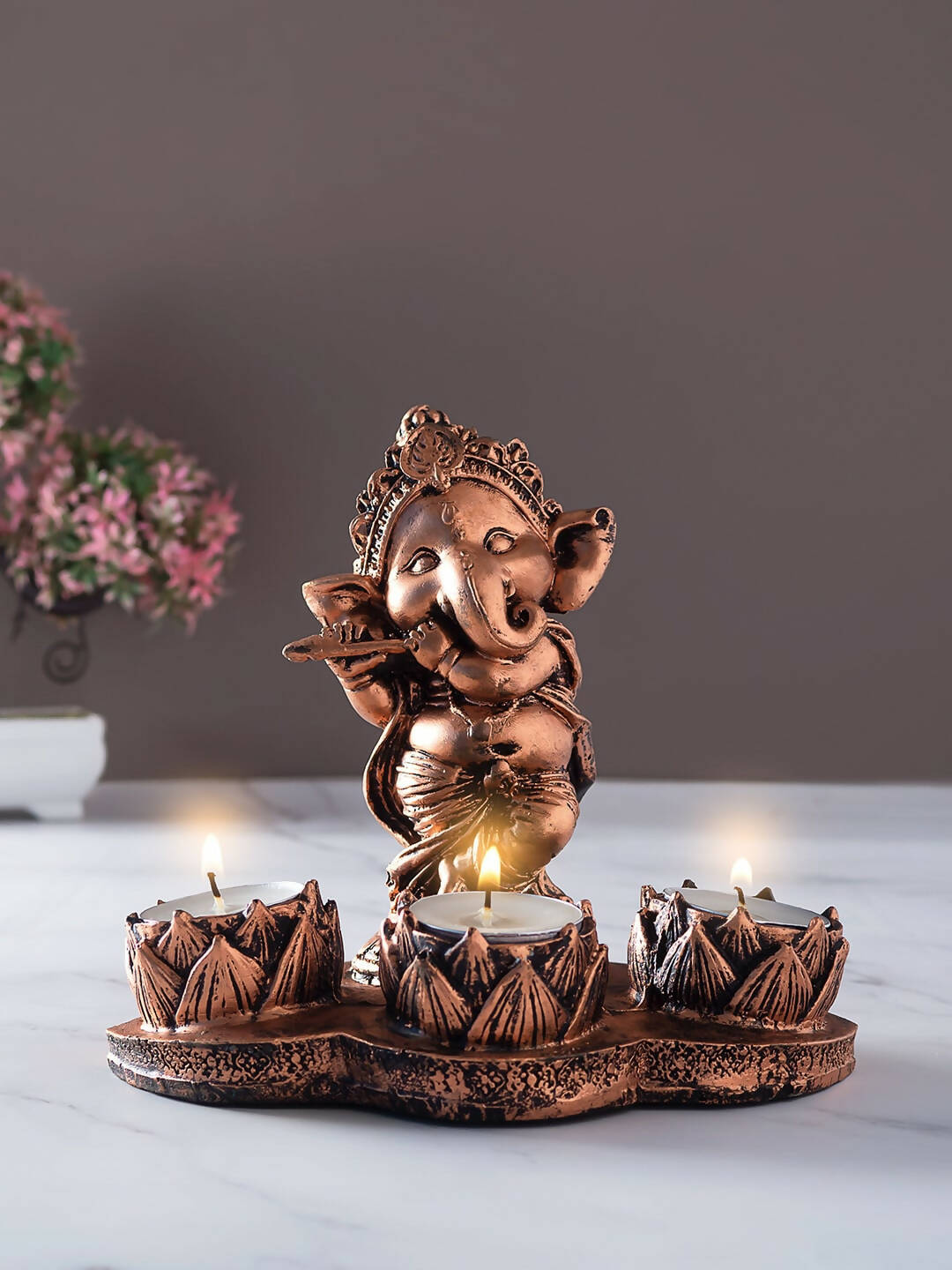 Golden Peacock Brown Ganesha Diya Holder - Distacart