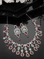 Thumbnail for NVR Women Silver Plated & Maroon Cz Stone Handcrafted Jewellery Set - Distacart