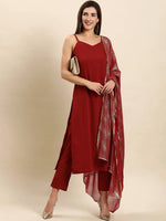 Thumbnail for Janasya Maroon Kurta with Trousers & With Dupatta - Distacart