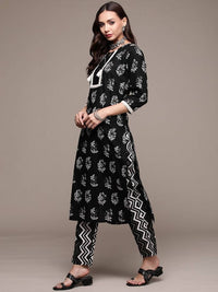 Thumbnail for Anubhutee Black Printed Pure Cotton Kurta with Trousers & With Dupatta - Distacart