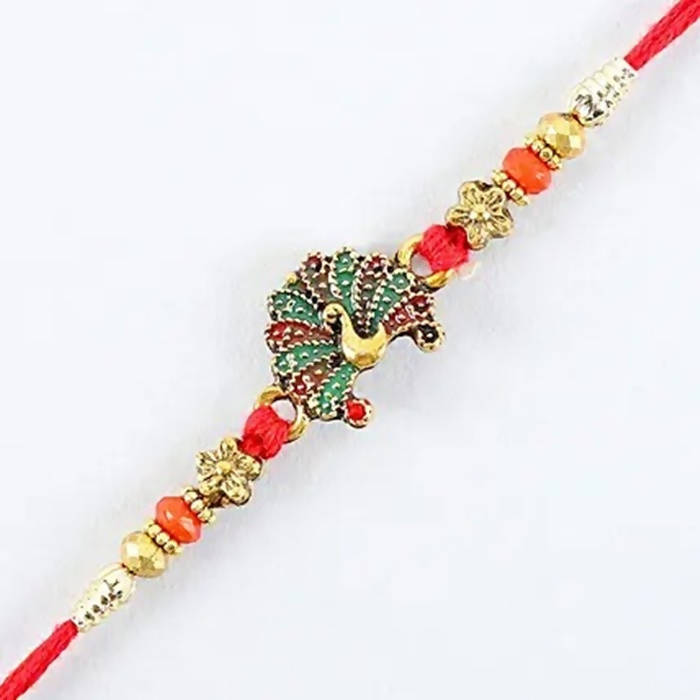 Beautiful Peacock Ethnic Rakhi & Cashew Jar - Distacart