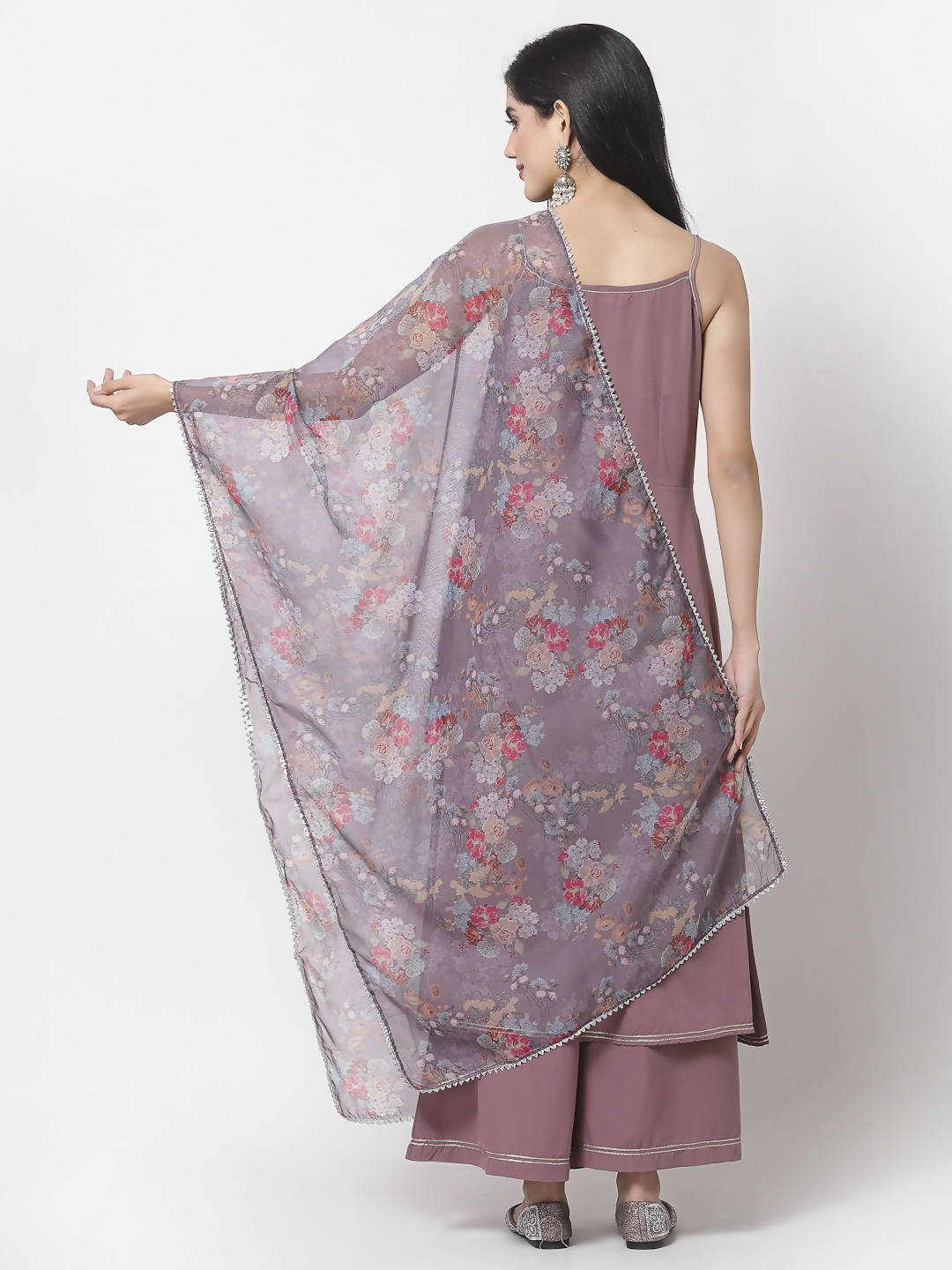 Myshka Women Mauve Silk Blend Solid Sleeveless Round Neck Neck Kurta Palazzo Dupatta Set