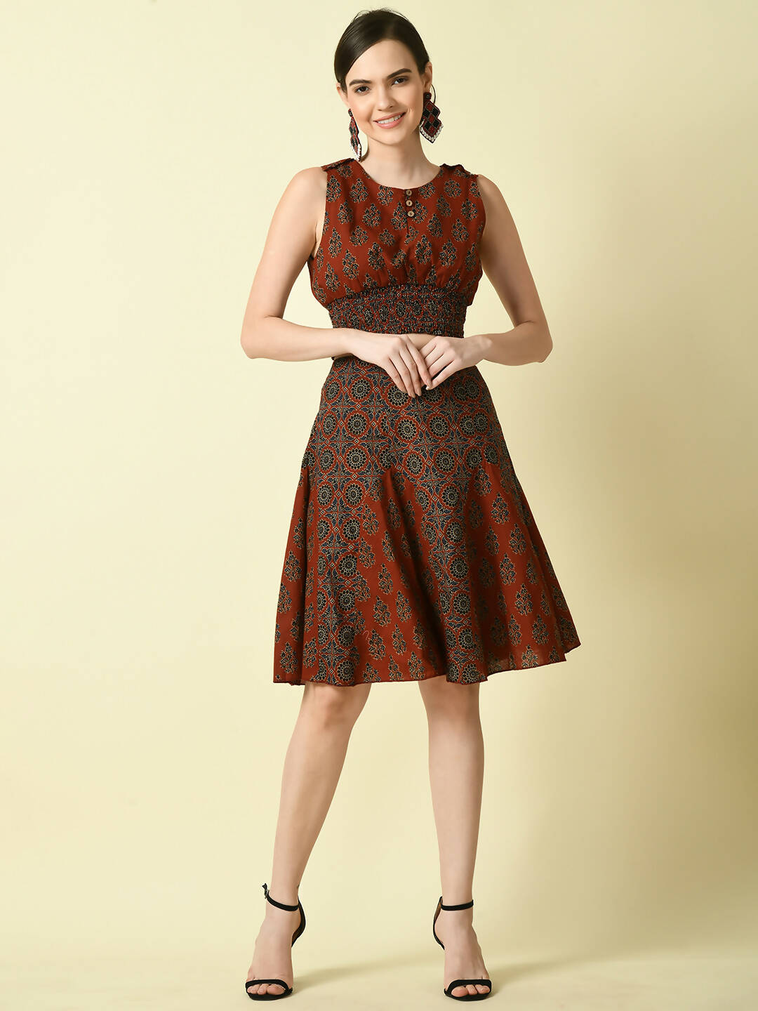 Myshka Women's Rust Round Neck Top With Skirt - Distacart