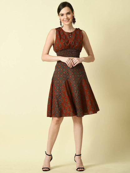Myshka Women's Rust Round Neck Top With Skirt - Distacart
