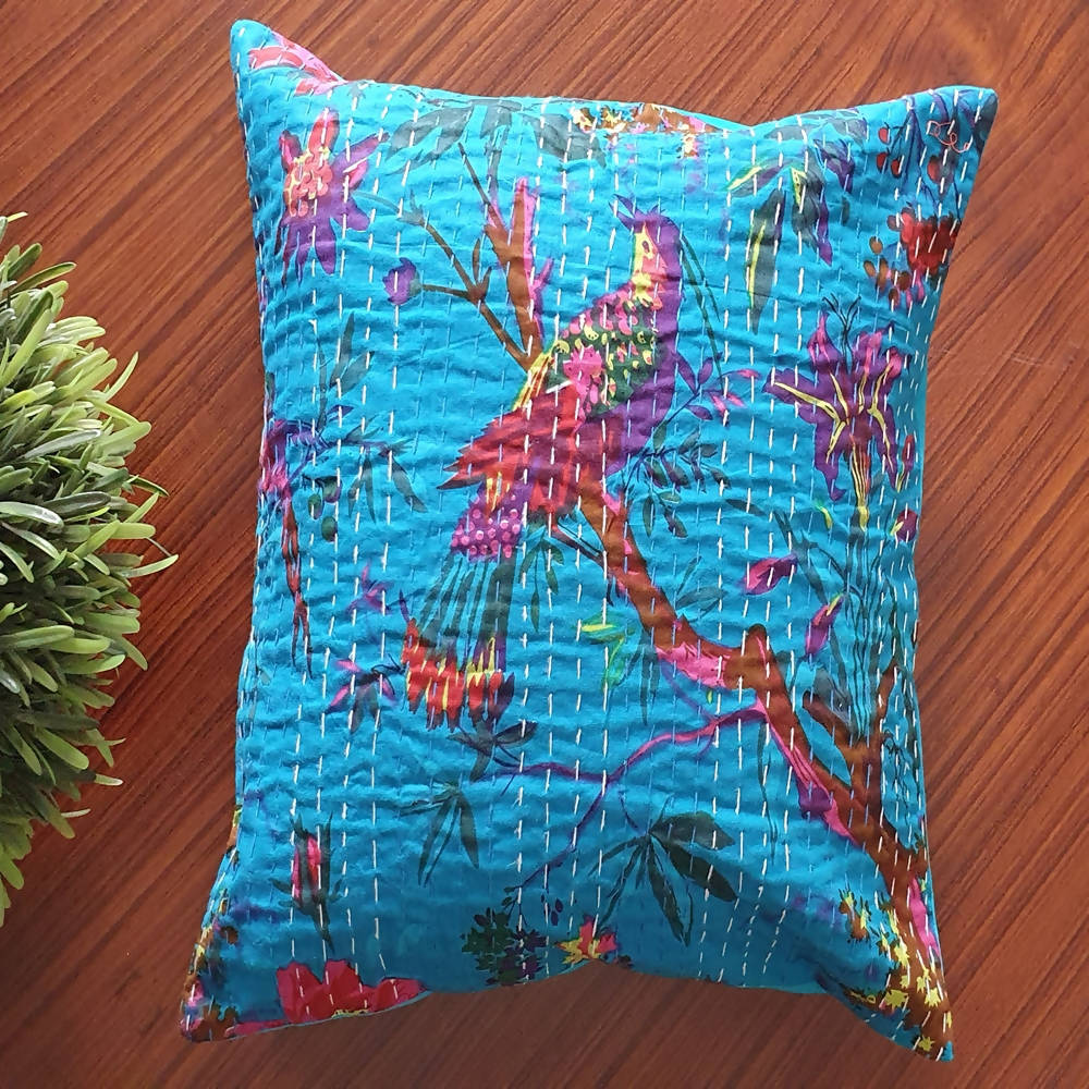 The Decor Nook Turquoise Base With Birds Print Cushion Cover - Distacart