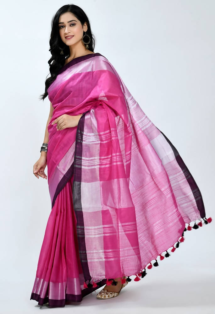 Mominos Fashion Moeza Bhagalpuri Handloom Silk Pink Saree