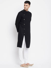 Thumbnail for Even Apparels Black Pure Cotton Men's Sherwani Kurta With Asymetrical Cut - Distacart