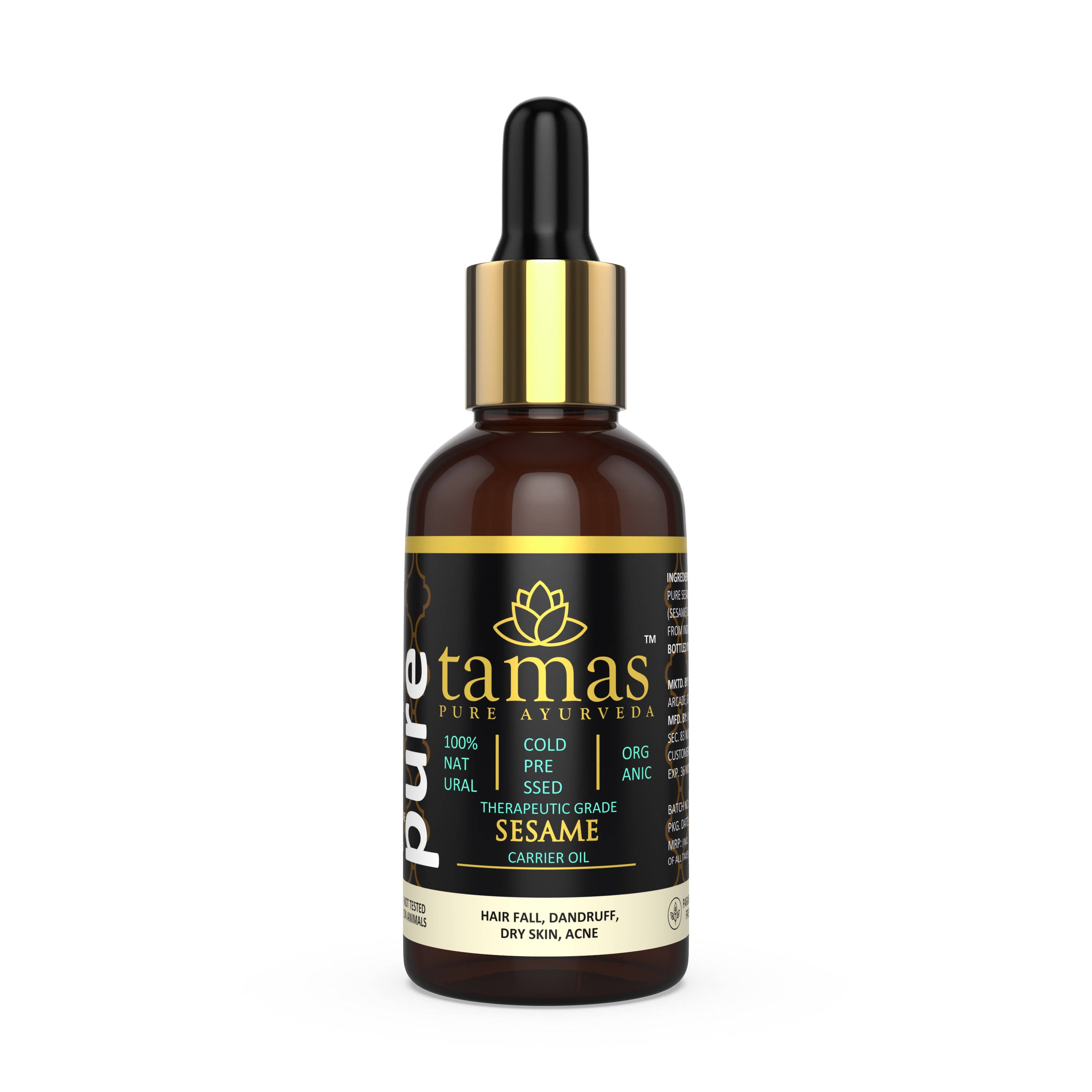 Tamas Pure Ayurveda 100% Organic Sesame Cold Pressed Carrier Oil- USDA Certified Organic- 30ML - Distacart
