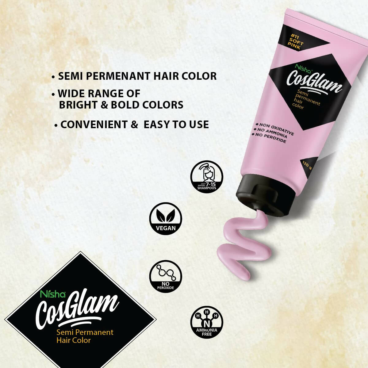 Nisha Cosglam Semi Permanent Hair Color 11 Soft Pink - Distacart