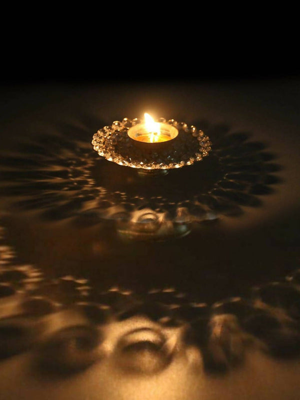CraftVatika Gold-Toned Crystal Akhand Diya Oil Puja Lamp - Distacart