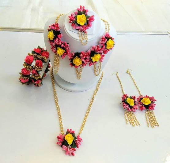 Multicolor Artificial Flower Jewelry Set for Haldi