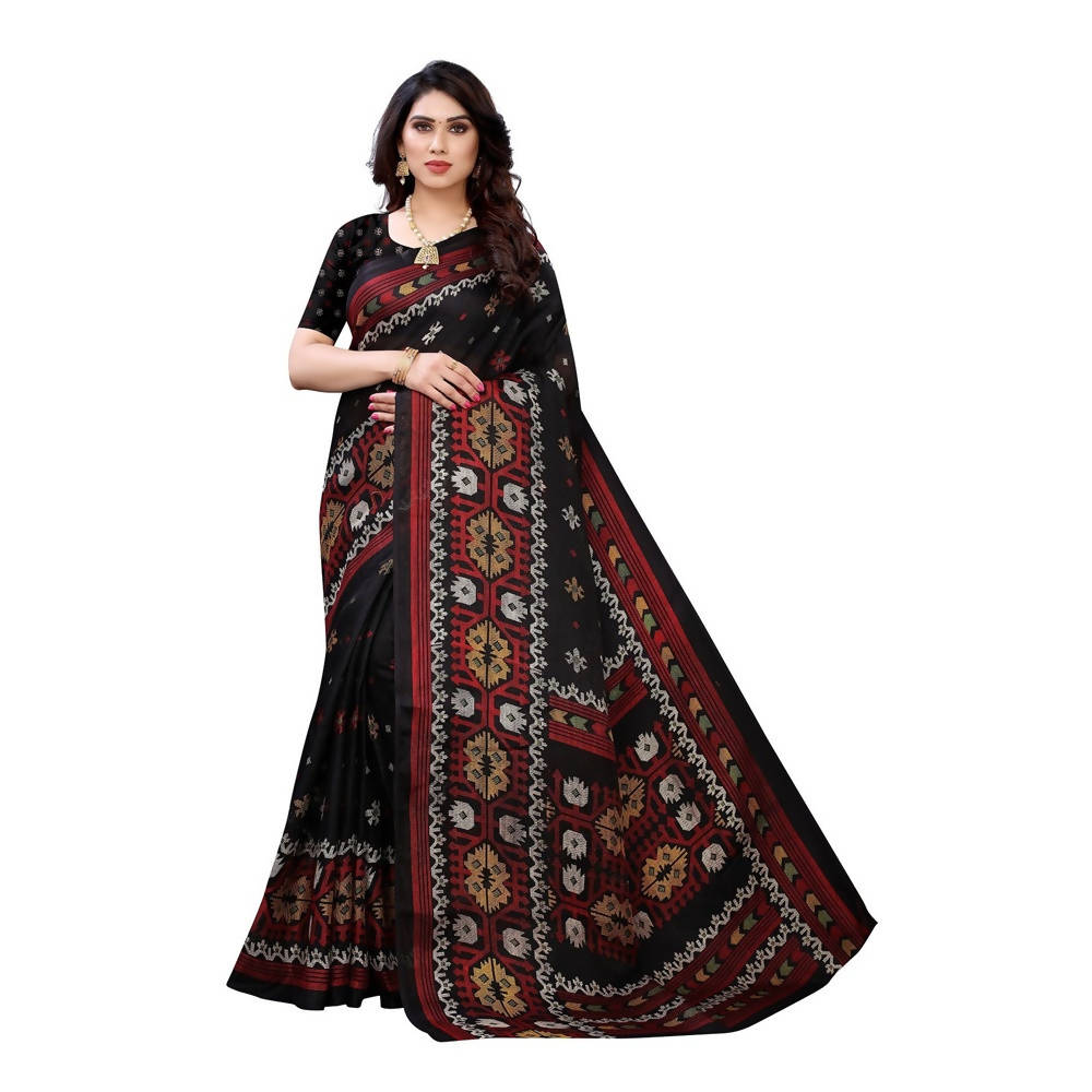 Vamika Printed Jute Silk Black Saree (Namita Black)