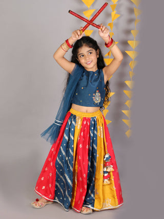 Lil Drama Girls Choli Ghaghra & Dupatta Set - Teal Blue - Distacart
