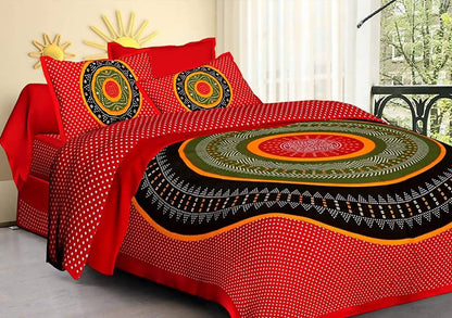 Vamika Printed Cotton Red Color Beautiful Design Bedsheet With Pillow Covers (LEOC_BANDJ_R) - Distacart