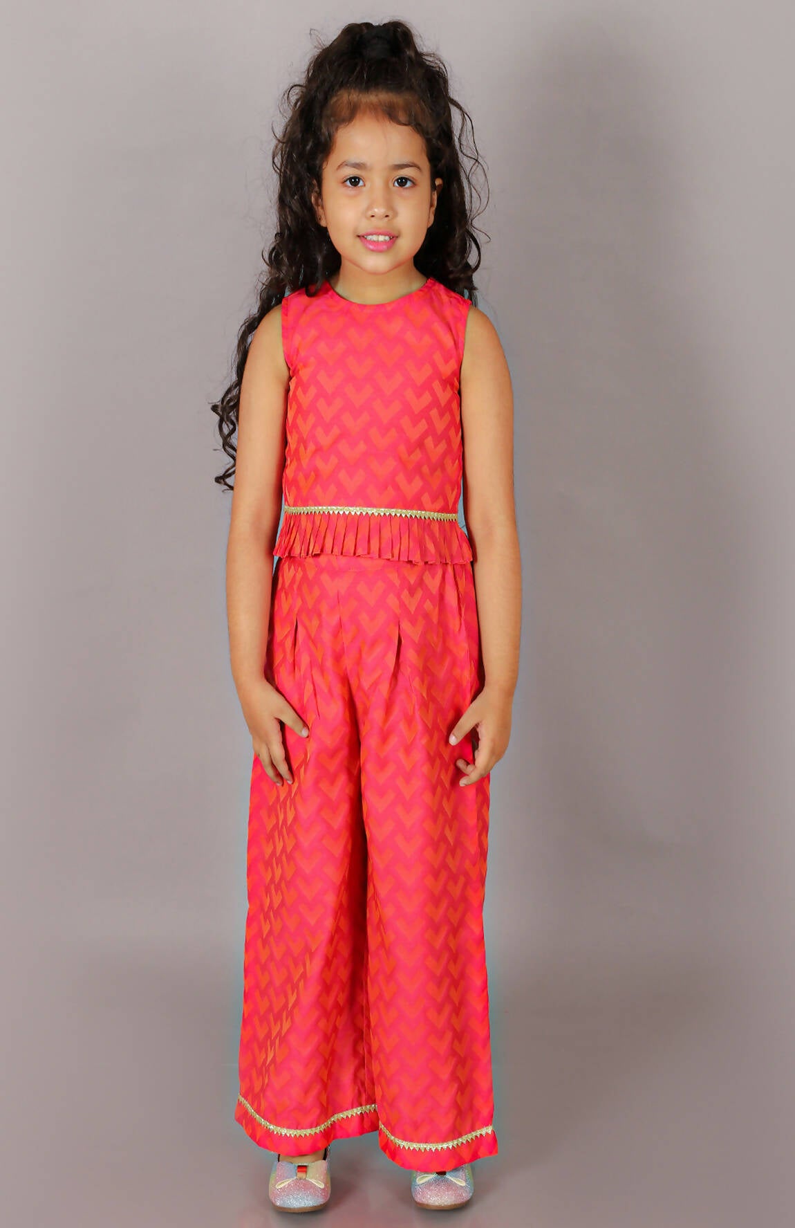 Lil Drama Folklore Girls Pink Crop Top With Pants Co-Ordinate Set - Distacart