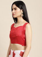 Thumbnail for Saree Mall Women White & Red Printed Poly Chiffon Bandhani Saree With Matching Blouse - Distacart