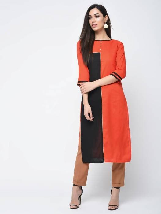 Aniyah Cotton Block Orange Straight Kurta (AN-124K)