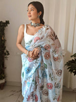 Thumbnail for Vamsee White Organza Saree - Distacart